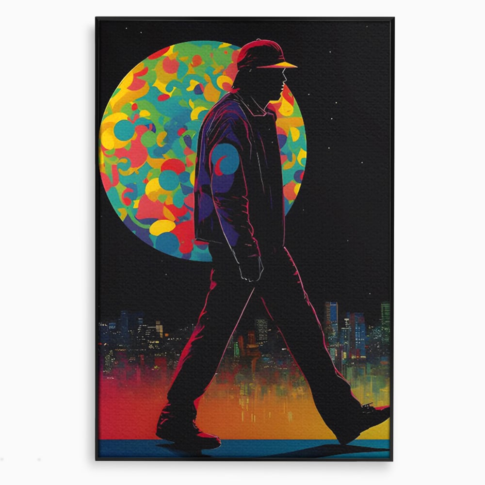 Tablou Canvas Premium LuxCanva® C1118, Walking Alone , Culori, Walk, City Life, Moon, Game Room, Bar, Relaxare, Culori Vibrante