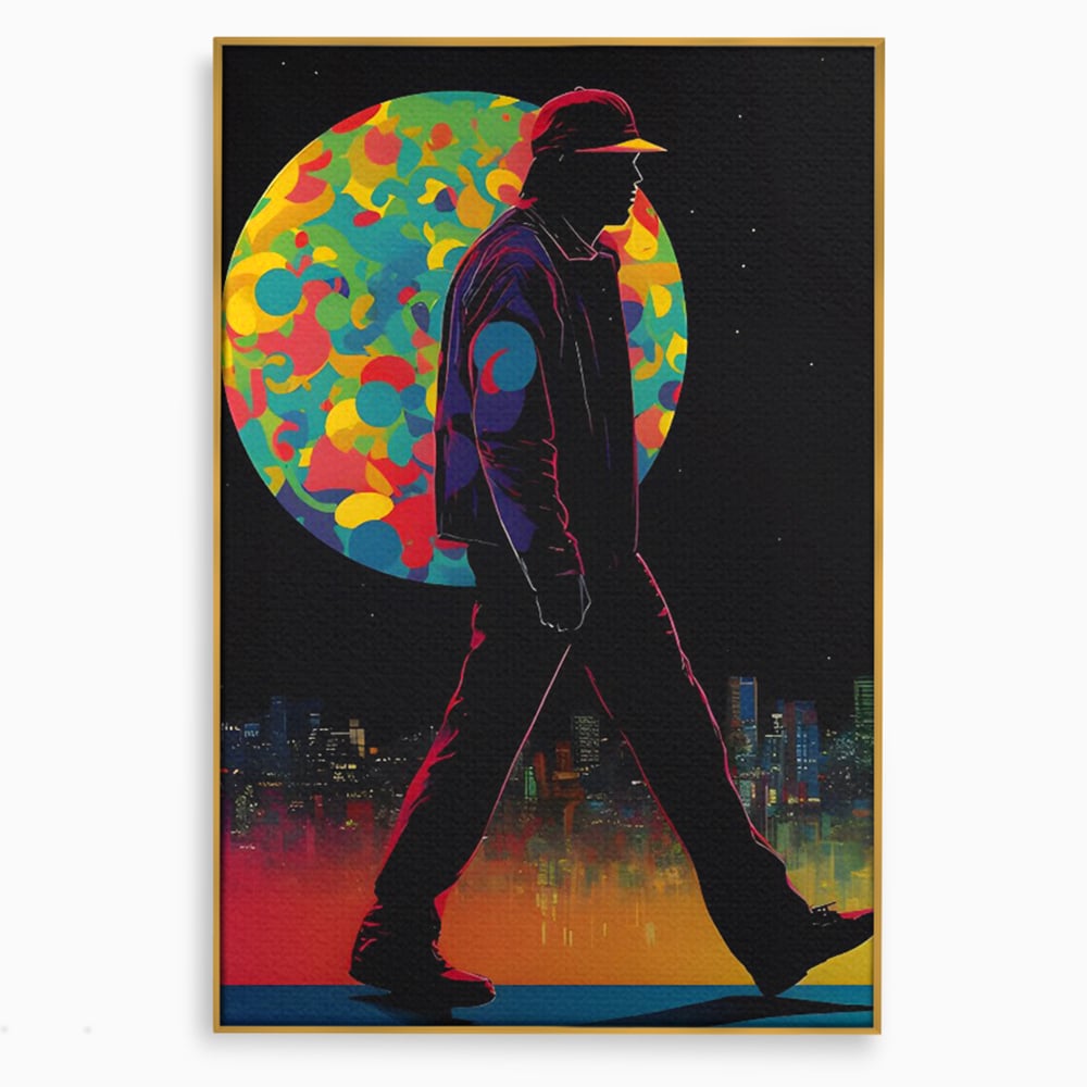 Tablou Canvas Premium LuxCanva® C1118, Walking Alone , Culori, Walk, City Life, Moon, Game Room, Bar, Relaxare, Culori Vibrante