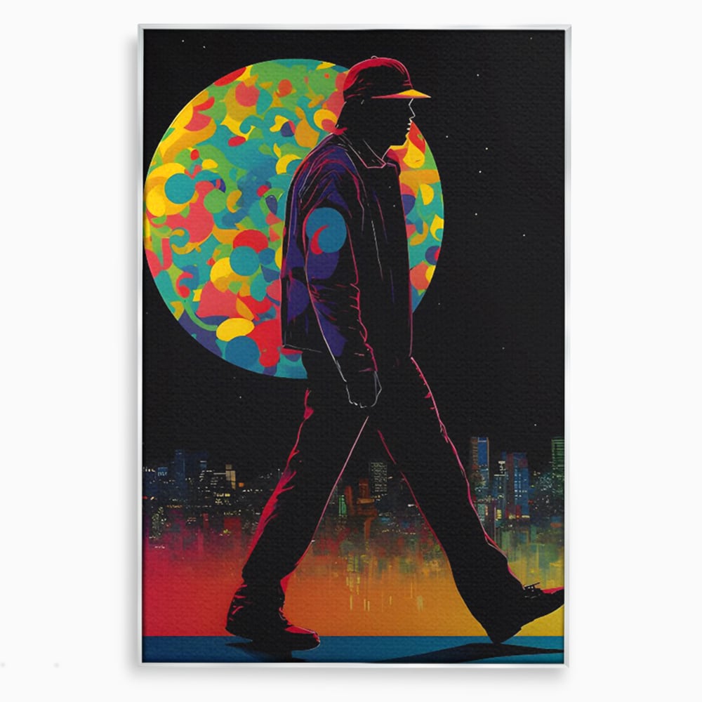 Tablou Canvas Premium LuxCanva® C1118, Walking Alone , Culori, Walk, City Life, Moon, Game Room, Bar, Relaxare, Culori Vibrante