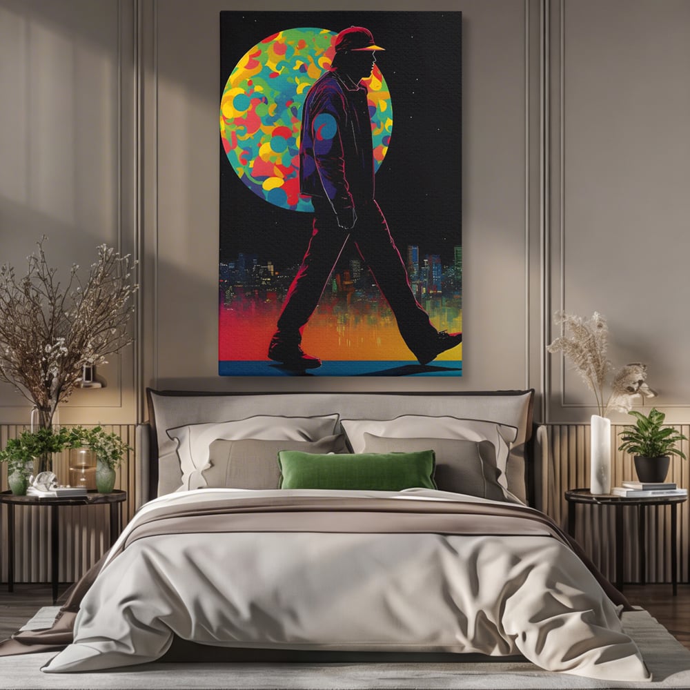 Tablou Canvas Premium LuxCanva® C1118, Walking Alone , Culori, Walk, City Life, Moon, Game Room, Bar, Relaxare, Culori Vibrante
