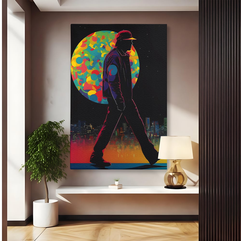 Tablou Canvas Premium LuxCanva® C1118, Walking Alone , Culori, Walk, City Life, Moon, Game Room, Bar, Relaxare, Culori Vibrante