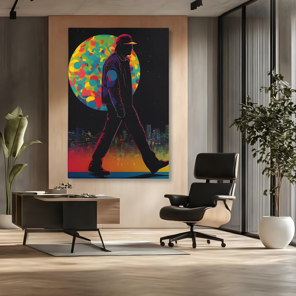 Tablou Canvas Premium LuxCanva® C1118, Walking Alone , Culori, Walk, City Life, Moon, Game Room, Bar, Relaxare, Culori Vibrante