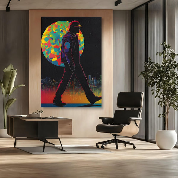 Tablou Canvas Premium LuxCanva® C1118, Walking Alone , Culori, Walk, City Life, Moon, Game Room, Bar, Relaxare, Culori Vibrante