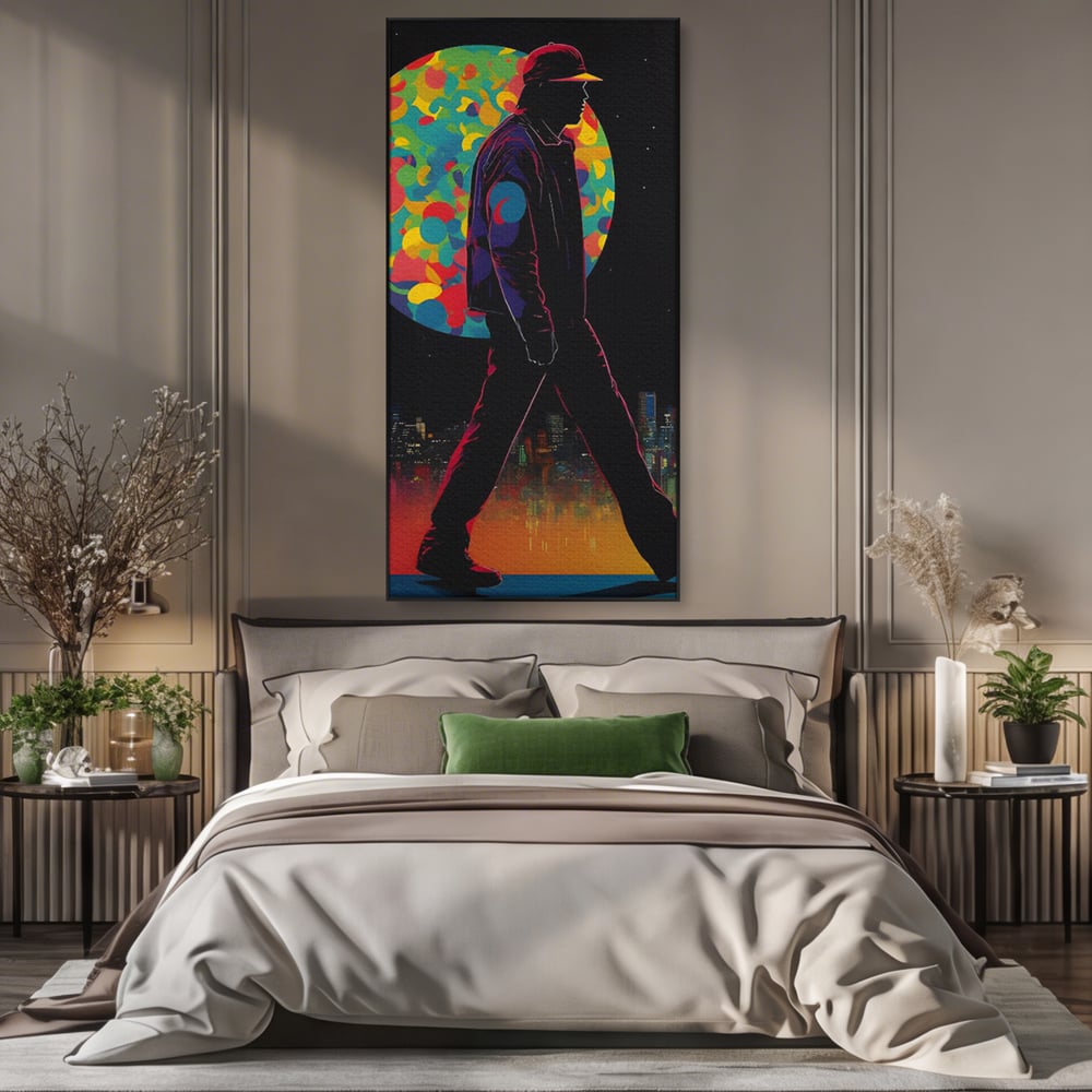Tablou Canvas Premium LuxCanva® C1118, Walking Alone , Culori, Walk, City Life, Moon, Game Room, Bar, Relaxare, Culori Vibrante