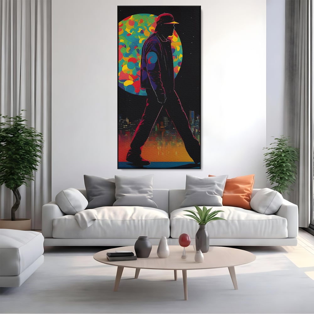 Tablou Canvas Premium LuxCanva® C1118, Walking Alone , Culori, Walk, City Life, Moon, Game Room, Bar, Relaxare, Culori Vibrante