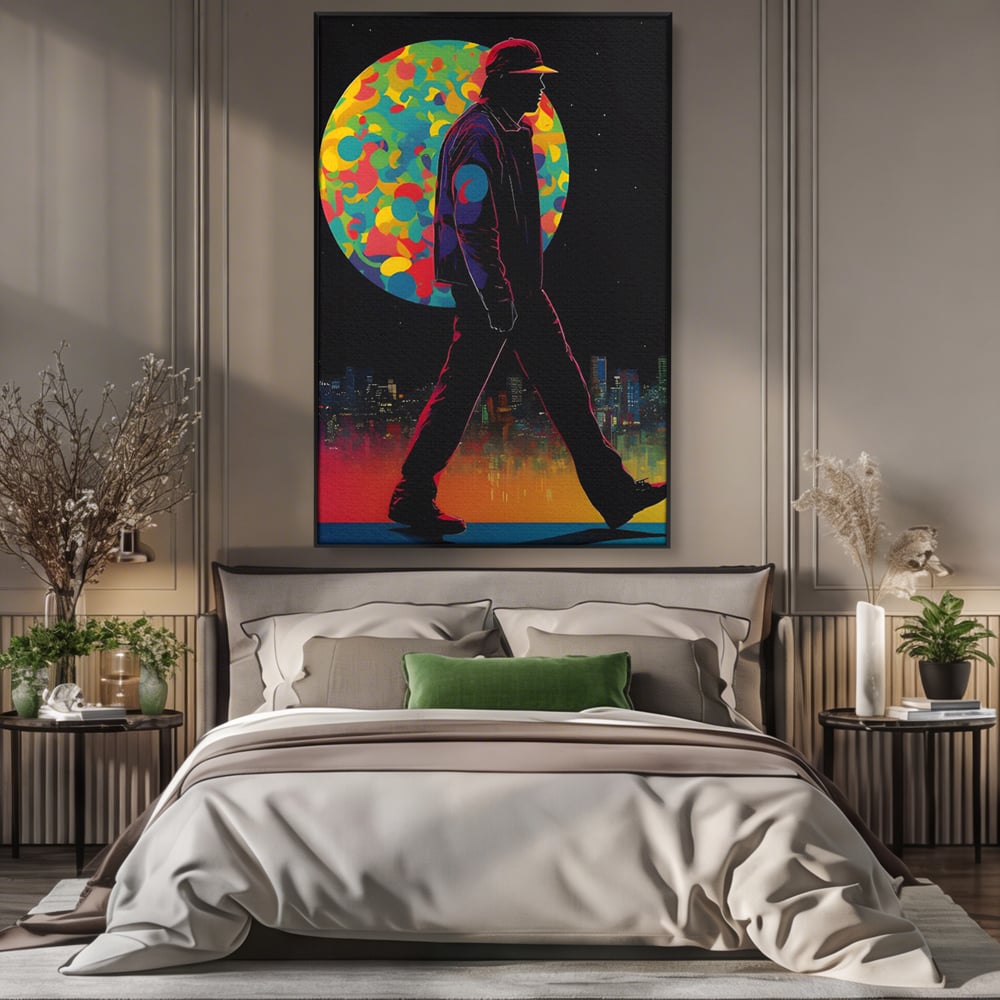 Tablou Canvas Premium LuxCanva® C1118, Walking Alone , Culori, Walk, City Life, Moon, Game Room, Bar, Relaxare, Culori Vibrante