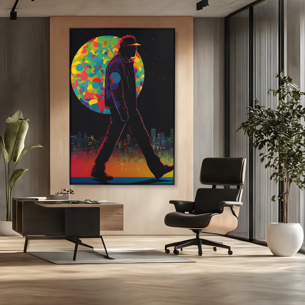 Tablou Canvas Premium LuxCanva® C1118, Walking Alone , Culori, Walk, City Life, Moon, Game Room, Bar, Relaxare, Culori Vibrante