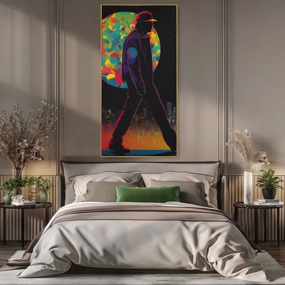Tablou Canvas Premium LuxCanva® C1118, Walking Alone , Culori, Walk, City Life, Moon, Game Room, Bar, Relaxare, Culori Vibrante