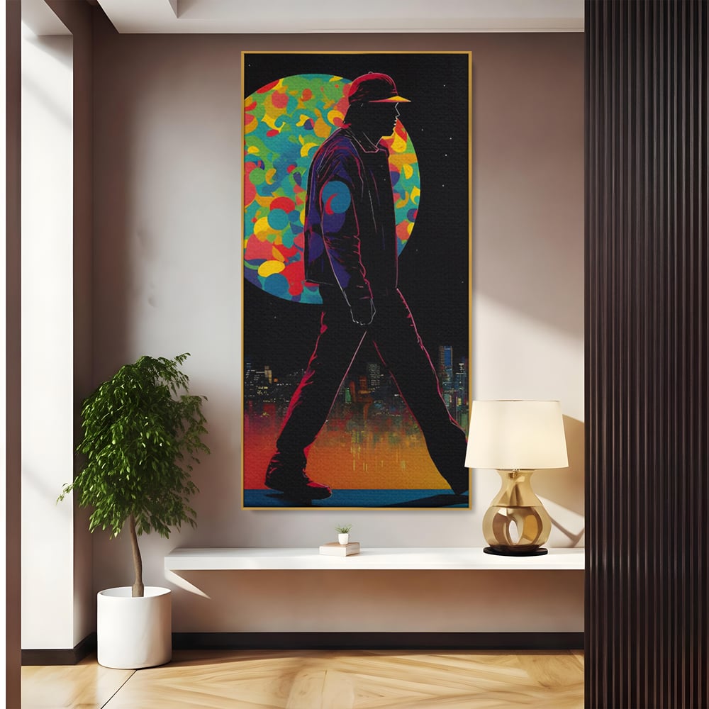 Tablou Canvas Premium LuxCanva® C1118, Walking Alone , Culori, Walk, City Life, Moon, Game Room, Bar, Relaxare, Culori Vibrante