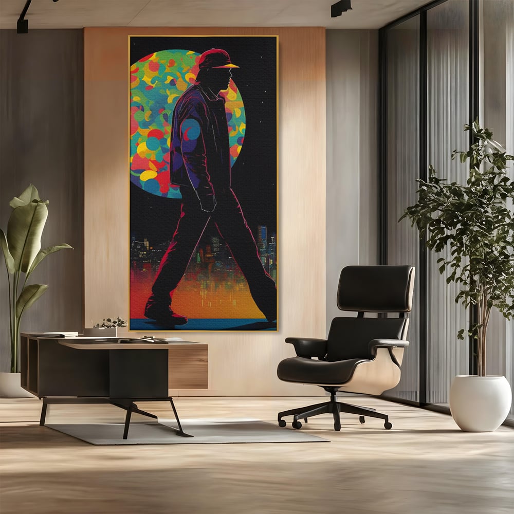 Tablou Canvas Premium LuxCanva® C1118, Walking Alone , Culori, Walk, City Life, Moon, Game Room, Bar, Relaxare, Culori Vibrante