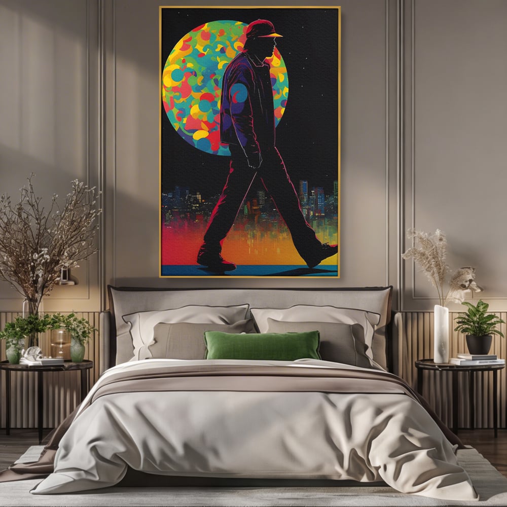 Tablou Canvas Premium LuxCanva® C1118, Walking Alone , Culori, Walk, City Life, Moon, Game Room, Bar, Relaxare, Culori Vibrante
