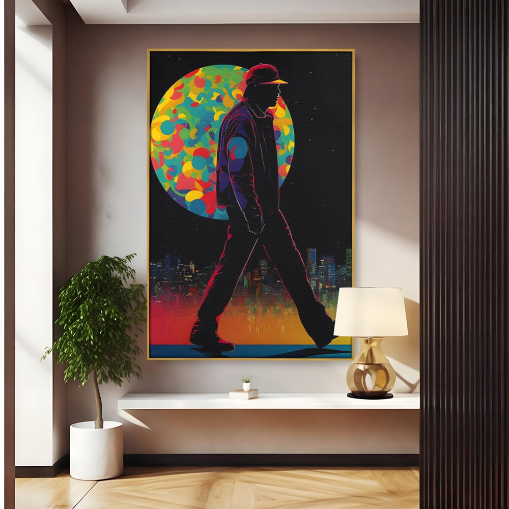 Tablou Canvas Premium LuxCanva® C1118, Walking Alone , Culori, Walk, City Life, Moon, Game Room, Bar, Relaxare, Culori Vibrante