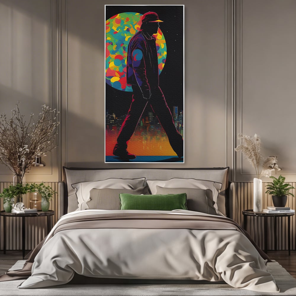 Tablou Canvas Premium LuxCanva® C1118, Walking Alone , Culori, Walk, City Life, Moon, Game Room, Bar, Relaxare, Culori Vibrante