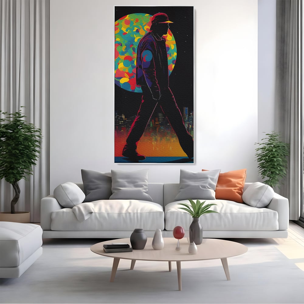 Tablou Canvas Premium LuxCanva® C1118, Walking Alone , Culori, Walk, City Life, Moon, Game Room, Bar, Relaxare, Culori Vibrante