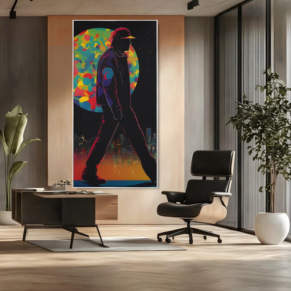 Tablou Canvas Premium LuxCanva® C1118, Walking Alone , Culori, Walk, City Life, Moon, Game Room, Bar, Relaxare, Culori Vibrante