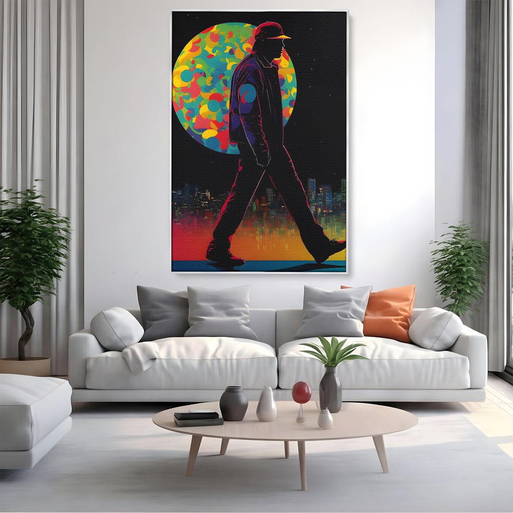 Tablou Canvas Premium LuxCanva® C1118, Walking Alone , Culori, Walk, City Life, Moon, Game Room, Bar, Relaxare, Culori Vibrante