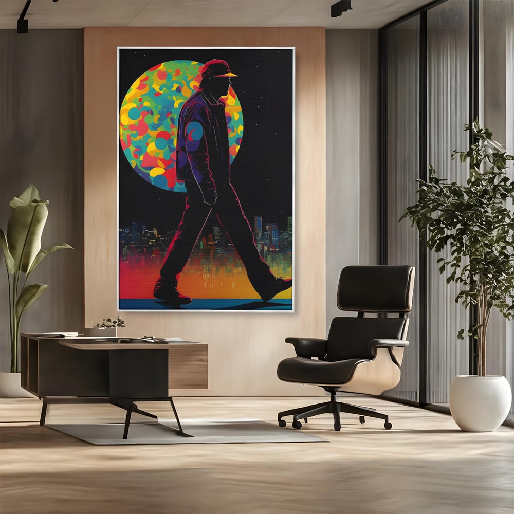 Tablou Canvas Premium LuxCanva® C1118, Walking Alone , Culori, Walk, City Life, Moon, Game Room, Bar, Relaxare, Culori Vibrante