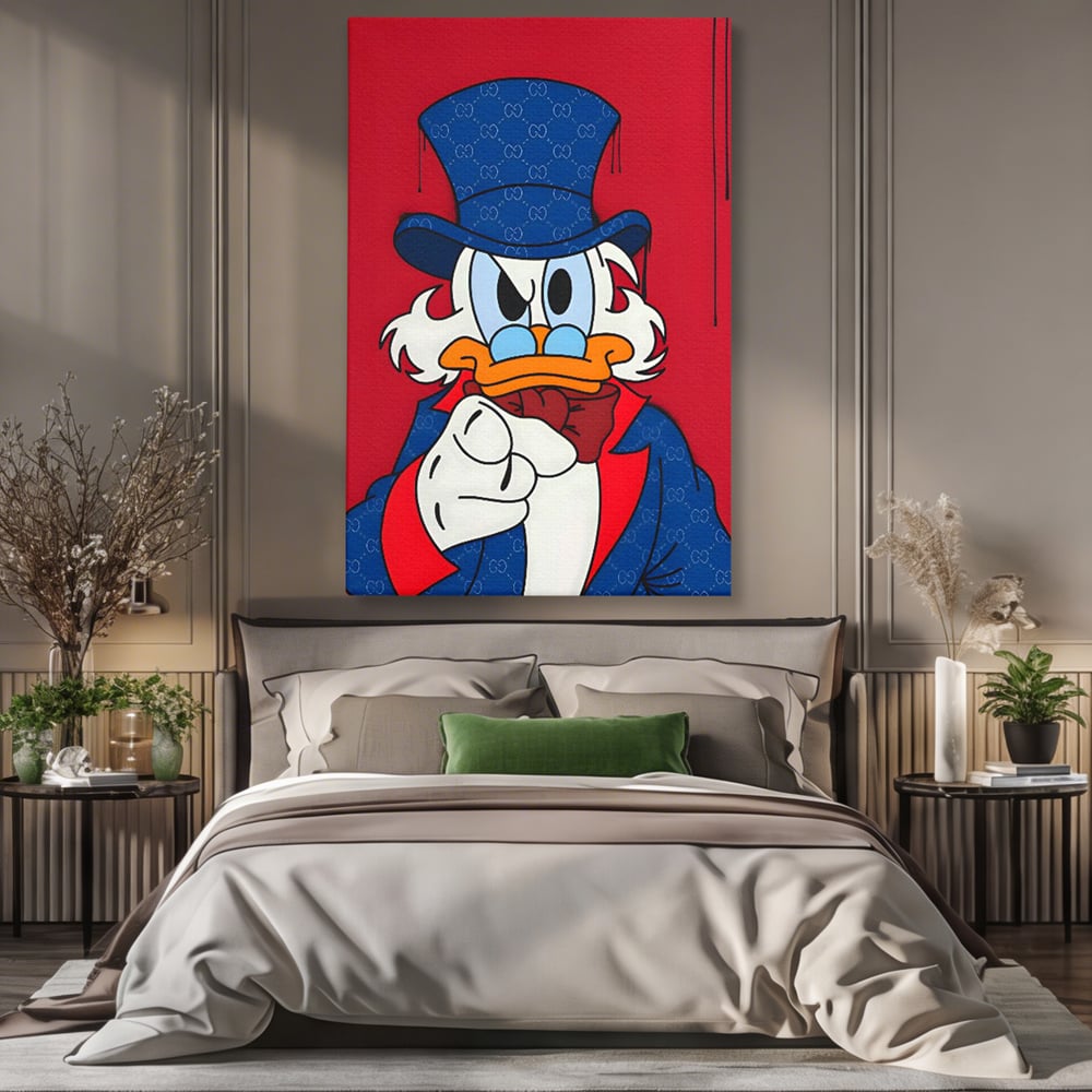 Leinwand Premium Canvas Wall Art, LuxCanva® C1120, Serious Scrooge, Farbe, Scrooge, Cartoon-Charakter, anders, Spielzimmer, Bar, entspannend, kräftige Farben