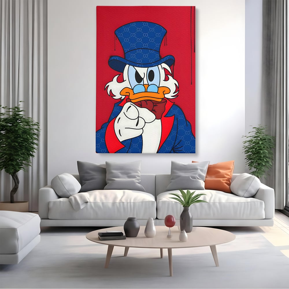 Leinwand Premium Canvas Wall Art, LuxCanva® C1120, Serious Scrooge, Farbe, Scrooge, Cartoon-Charakter, anders, Spielzimmer, Bar, entspannend, kräftige Farben