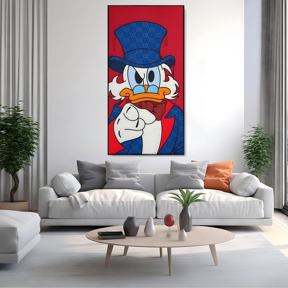 Leinwand Premium Canvas Wall Art, LuxCanva® C1120, Serious Scrooge, Farbe, Scrooge, Cartoon-Charakter, anders, Spielzimmer, Bar, entspannend, kräftige Farben