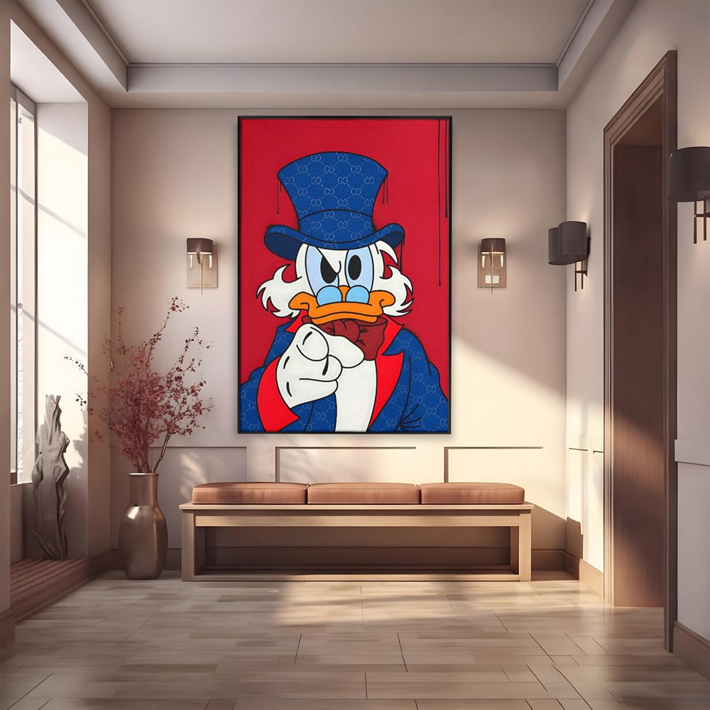 Leinwand Premium Canvas Wall Art, LuxCanva® C1120, Serious Scrooge, Farbe, Scrooge, Cartoon-Charakter, anders, Spielzimmer, Bar, entspannend, kräftige Farben
