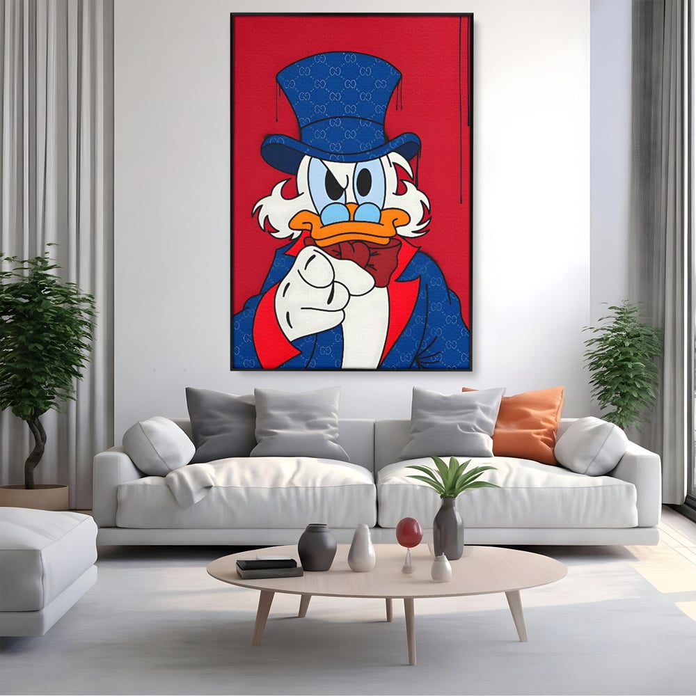 Leinwand Premium Canvas Wall Art, LuxCanva® C1120, Serious Scrooge, Farbe, Scrooge, Cartoon-Charakter, anders, Spielzimmer, Bar, entspannend, kräftige Farben