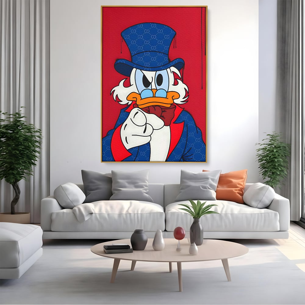 Leinwand Premium Canvas Wall Art, LuxCanva® C1120, Serious Scrooge, Farbe, Scrooge, Cartoon-Charakter, anders, Spielzimmer, Bar, entspannend, kräftige Farben