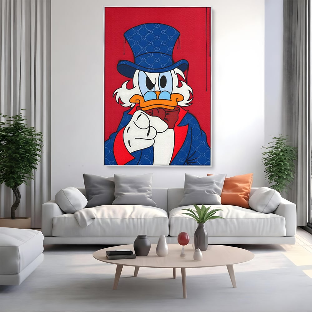 Leinwand Premium Canvas Wall Art, LuxCanva® C1120, Serious Scrooge, Farbe, Scrooge, Cartoon-Charakter, anders, Spielzimmer, Bar, entspannend, kräftige Farben