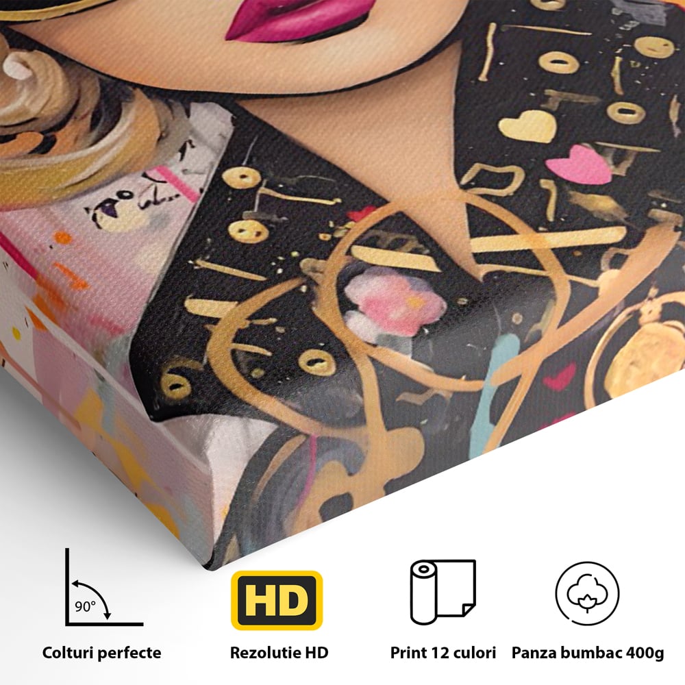 Leinwand Premium Canvas Wandkunst LuxCanva® C1123, Mode Mädchen Porträt, Farbe, Mädchen, Mode, schön, Wohnzimmer, Schlafzimmer, entspannend, lebendige Farben