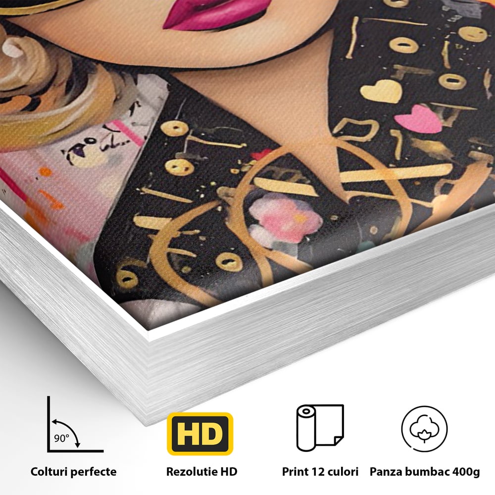 Leinwand Premium Canvas Wandkunst LuxCanva® C1123, Mode Mädchen Porträt, Farbe, Mädchen, Mode, schön, Wohnzimmer, Schlafzimmer, entspannend, lebendige Farben