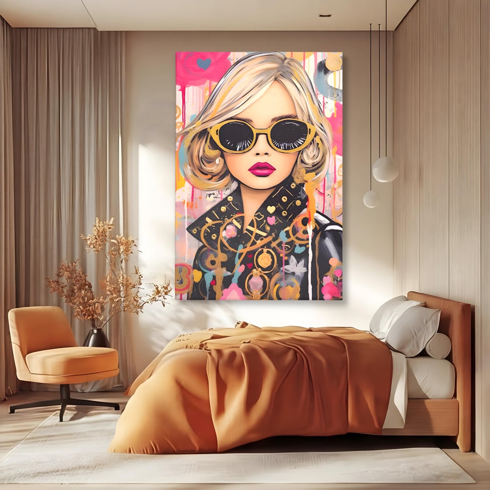 Leinwand Premium Canvas Wandkunst LuxCanva® C1123, Mode Mädchen Porträt, Farbe, Mädchen, Mode, schön, Wohnzimmer, Schlafzimmer, entspannend, lebendige Farben