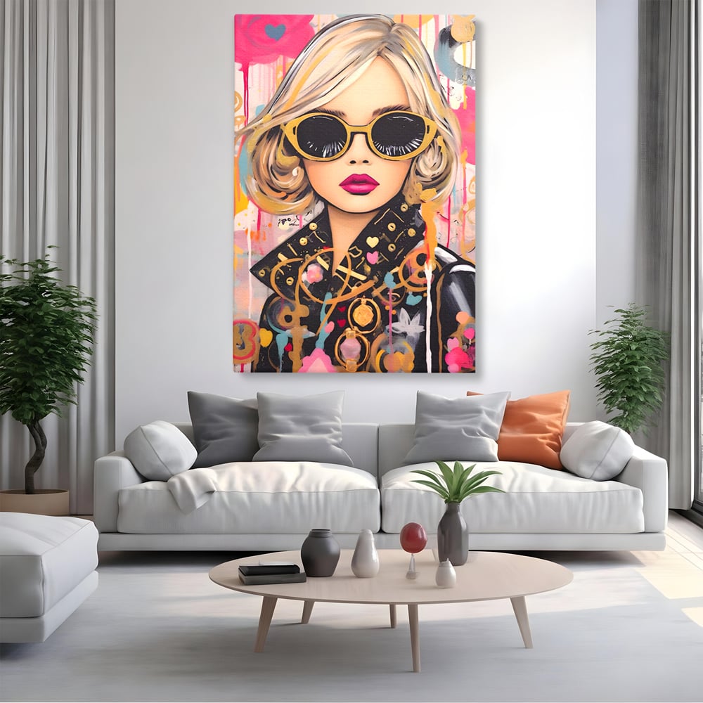 Leinwand Premium Canvas Wandkunst LuxCanva® C1123, Mode Mädchen Porträt, Farbe, Mädchen, Mode, schön, Wohnzimmer, Schlafzimmer, entspannend, lebendige Farben