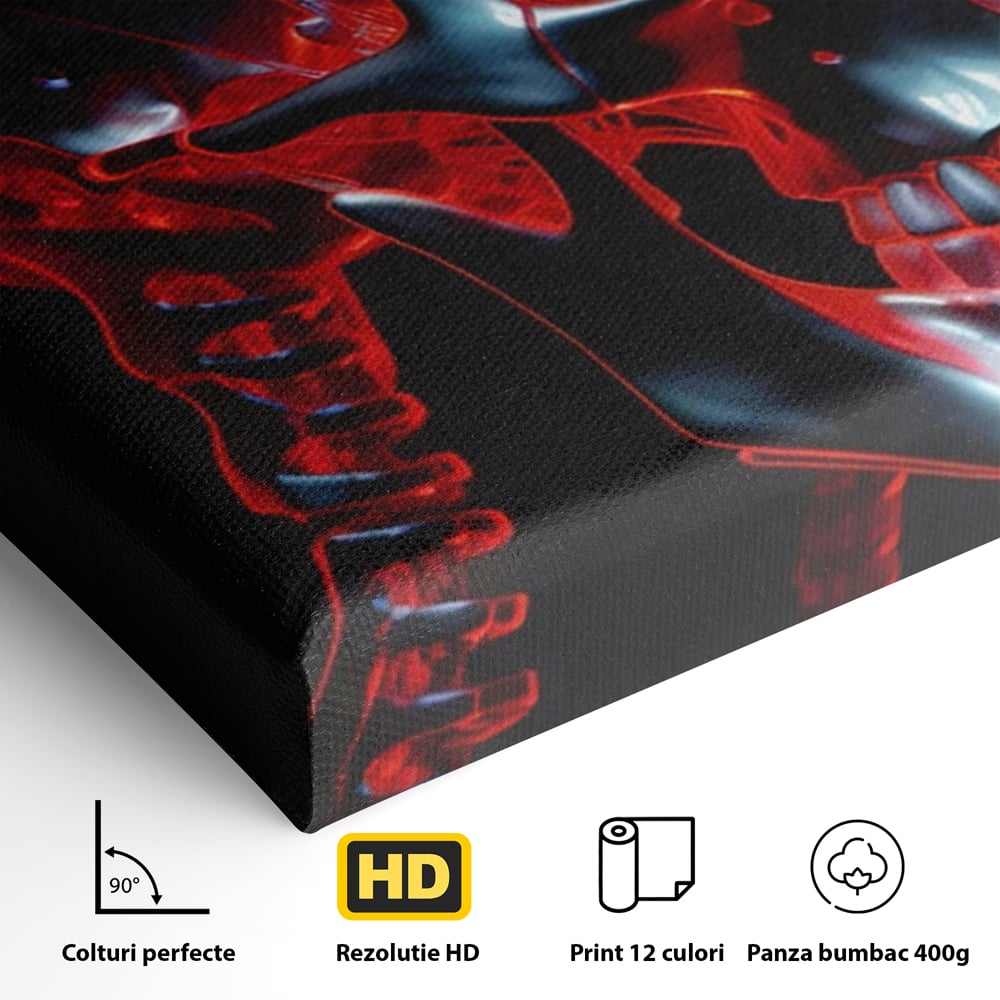 Tablou Canvas Premium LuxCanva® C1126, Skull Broken , Culori, Gaming, Black And Red, Living Room, Bar, Relaxare, Culori Vibrante