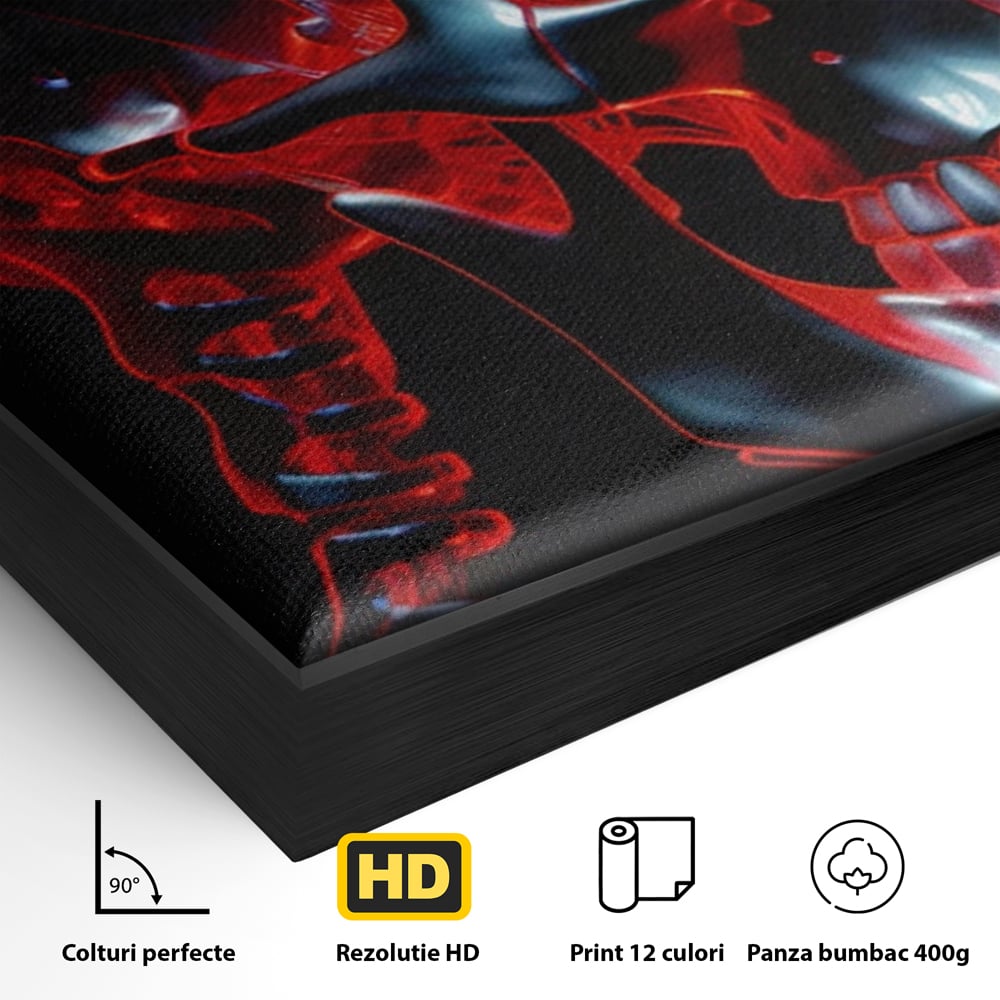 Tablou Canvas Premium LuxCanva® C1126, Skull Broken , Culori, Gaming, Black And Red, Living Room, Bar, Relaxare, Culori Vibrante