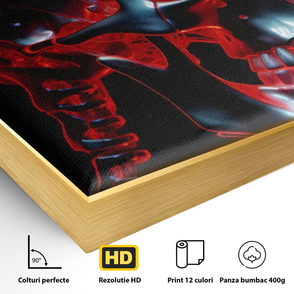 Tablou Canvas Premium LuxCanva® C1126, Skull Broken , Culori, Gaming, Black And Red, Living Room, Bar, Relaxare, Culori Vibrante
