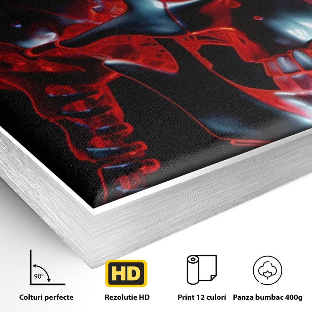 Tablou Canvas Premium LuxCanva® C1126, Skull Broken , Culori, Gaming, Black And Red, Living Room, Bar, Relaxare, Culori Vibrante