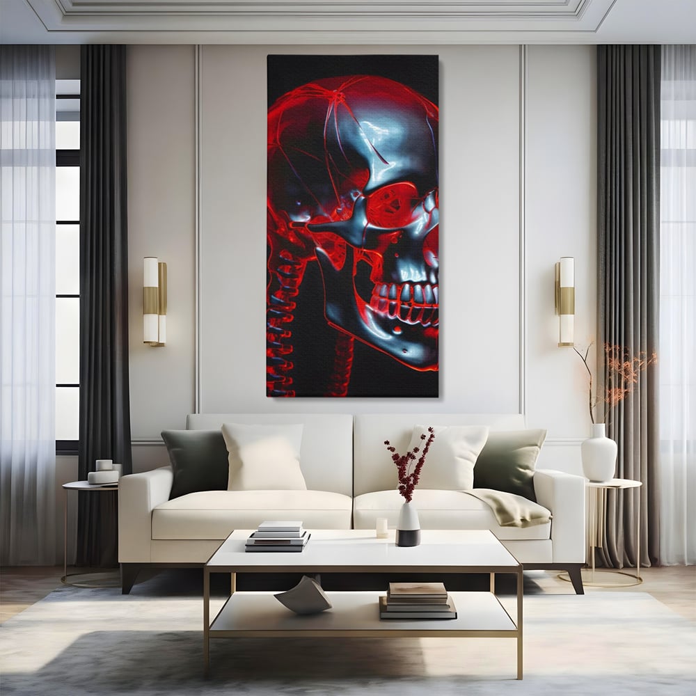 Tablou Canvas Premium LuxCanva® C1126, Skull Broken , Culori, Gaming, Black And Red, Living Room, Bar, Relaxare, Culori Vibrante