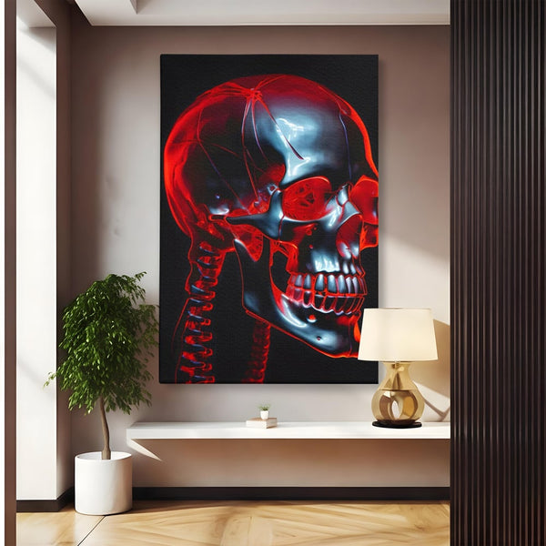 Tablou Canvas Premium LuxCanva® C1126, Skull Broken , Culori, Gaming, Black And Red, Living Room, Bar, Relaxare, Culori Vibrante