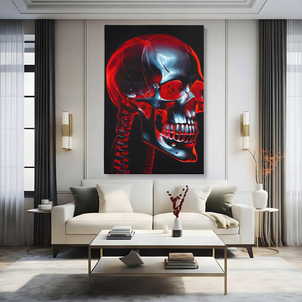 Tablou Canvas Premium LuxCanva® C1126, Skull Broken , Culori, Gaming, Black And Red, Living Room, Bar, Relaxare, Culori Vibrante