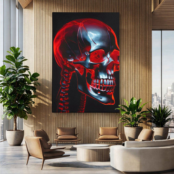 Tablou Canvas Premium LuxCanva® C1126, Skull Broken , Culori, Gaming, Black And Red, Living Room, Bar, Relaxare, Culori Vibrante