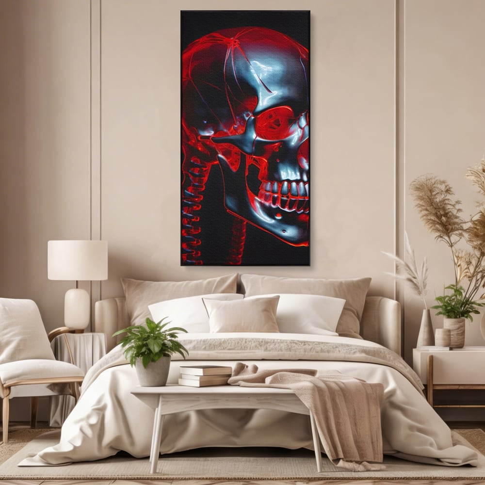 Tablou Canvas Premium LuxCanva® C1126, Skull Broken , Culori, Gaming, Black And Red, Living Room, Bar, Relaxare, Culori Vibrante