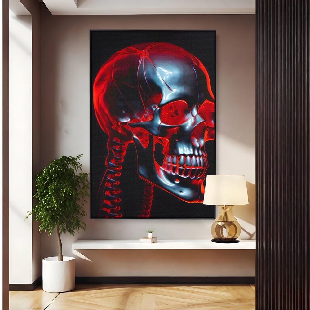 Tablou Canvas Premium LuxCanva® C1126, Skull Broken , Culori, Gaming, Black And Red, Living Room, Bar, Relaxare, Culori Vibrante