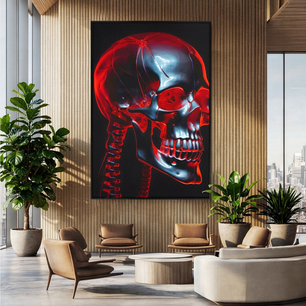 Tablou Canvas Premium LuxCanva® C1126, Skull Broken , Culori, Gaming, Black And Red, Living Room, Bar, Relaxare, Culori Vibrante