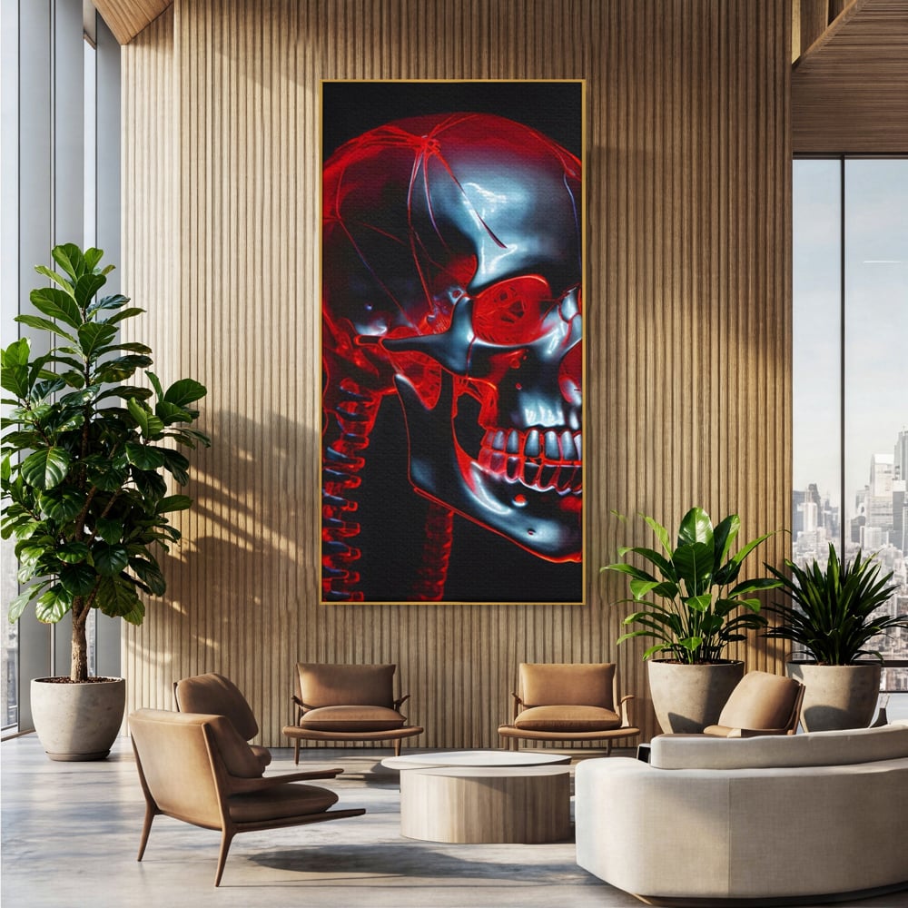 Tablou Canvas Premium LuxCanva® C1126, Skull Broken , Culori, Gaming, Black And Red, Living Room, Bar, Relaxare, Culori Vibrante
