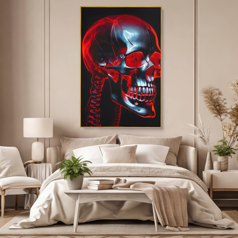 Tablou Canvas Premium LuxCanva® C1126, Skull Broken , Culori, Gaming, Black And Red, Living Room, Bar, Relaxare, Culori Vibrante