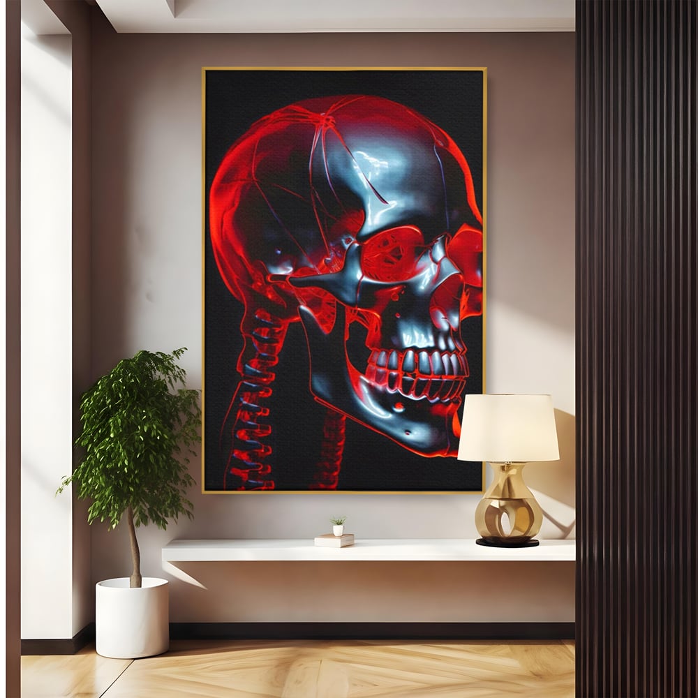 Tablou Canvas Premium LuxCanva® C1126, Skull Broken , Culori, Gaming, Black And Red, Living Room, Bar, Relaxare, Culori Vibrante