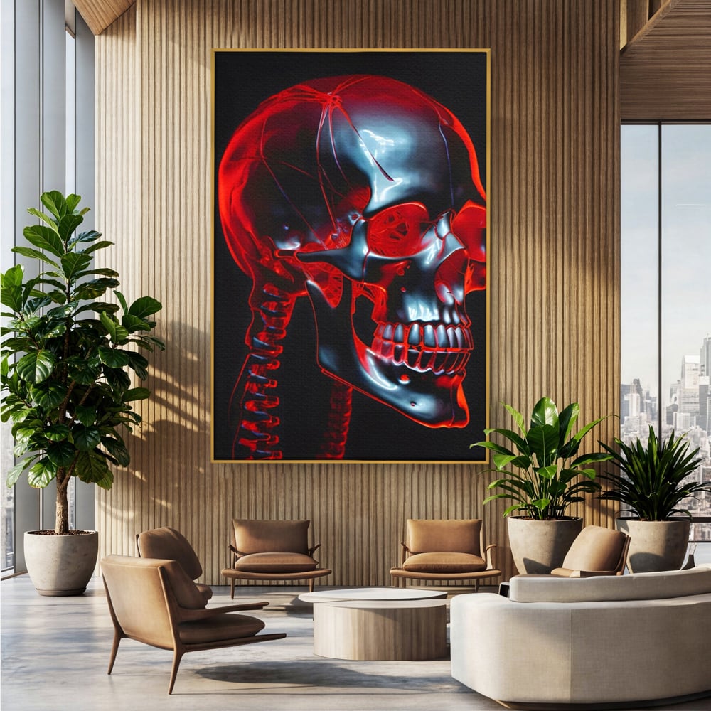 Tablou Canvas Premium LuxCanva® C1126, Skull Broken , Culori, Gaming, Black And Red, Living Room, Bar, Relaxare, Culori Vibrante
