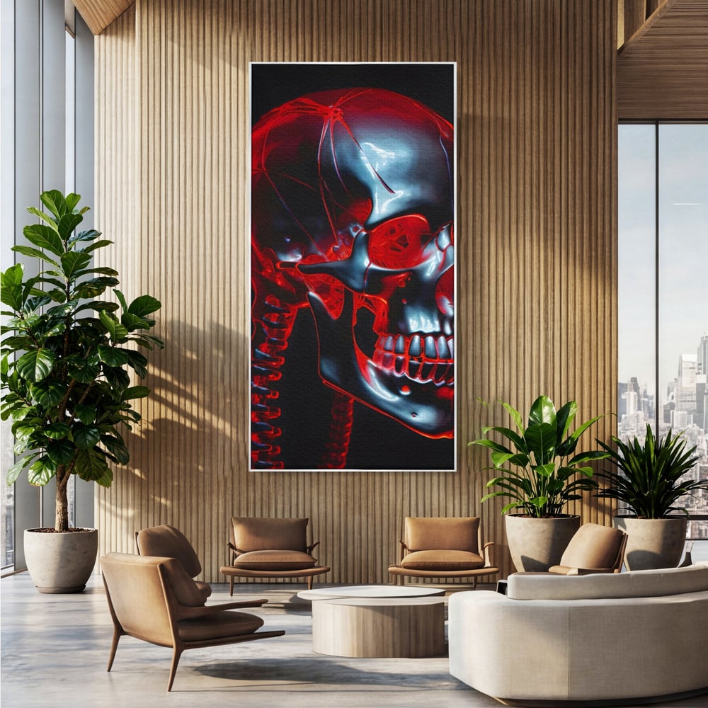 Tablou Canvas Premium LuxCanva® C1126, Skull Broken , Culori, Gaming, Black And Red, Living Room, Bar, Relaxare, Culori Vibrante