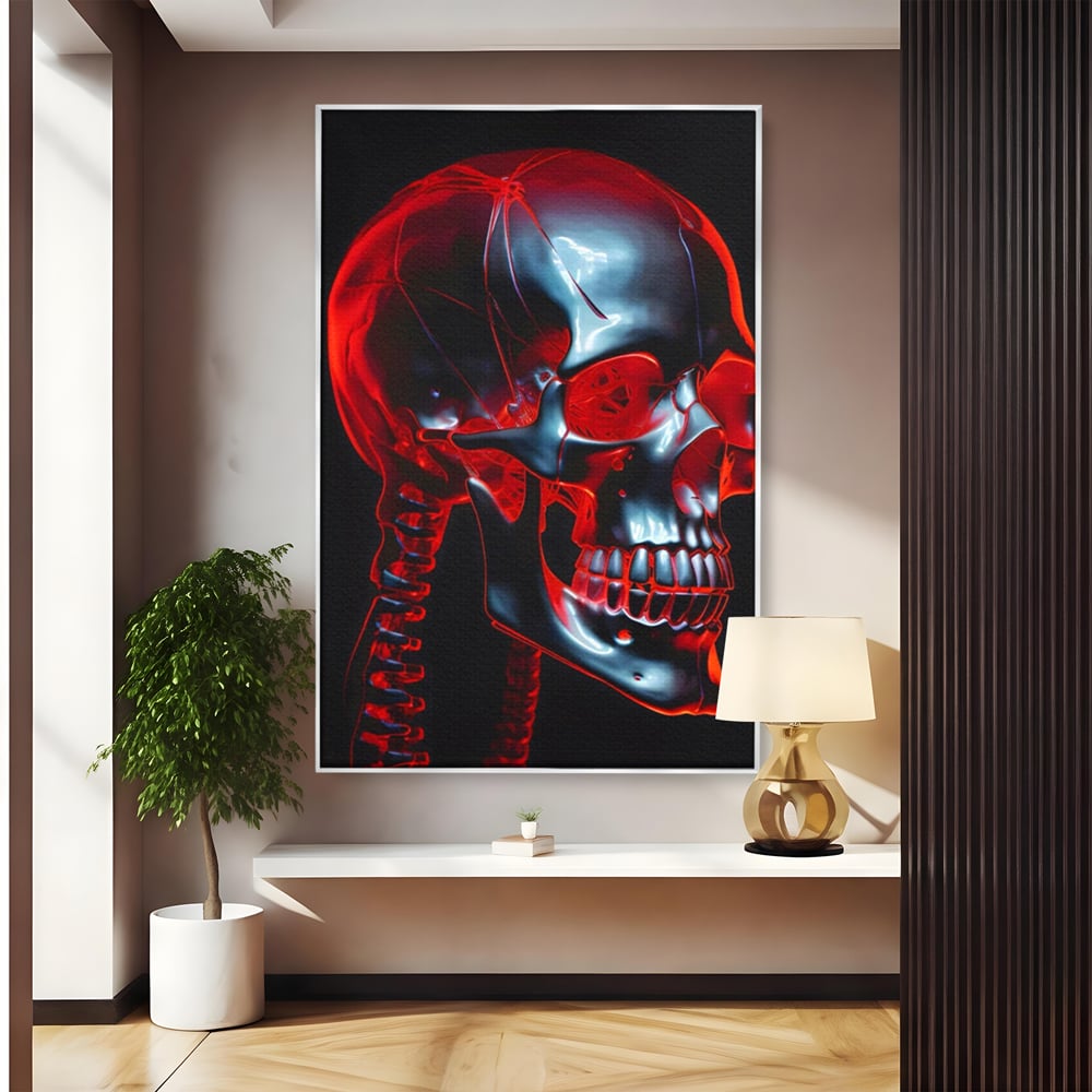 Tablou Canvas Premium LuxCanva® C1126, Skull Broken , Culori, Gaming, Black And Red, Living Room, Bar, Relaxare, Culori Vibrante