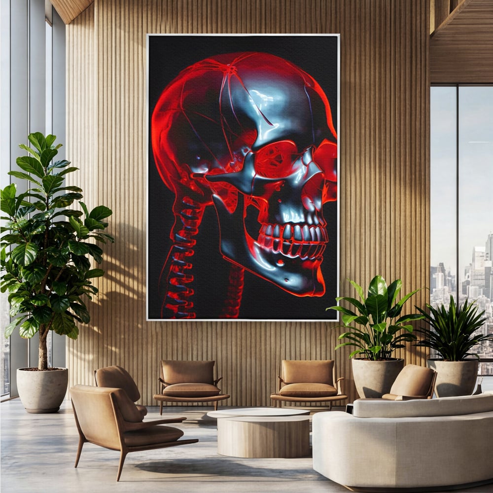 Tablou Canvas Premium LuxCanva® C1126, Skull Broken , Culori, Gaming, Black And Red, Living Room, Bar, Relaxare, Culori Vibrante